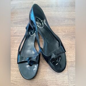 Prada Women's Patent Leather Glossy Black Open-Toe Flats